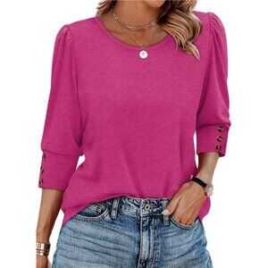 Women's 3/4 Sleeve Button Blouse Casual Summer Top